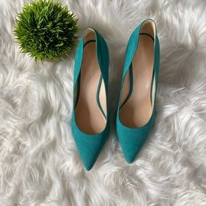 Nine West Teal Pumps with Wood Grain Heel Size 8